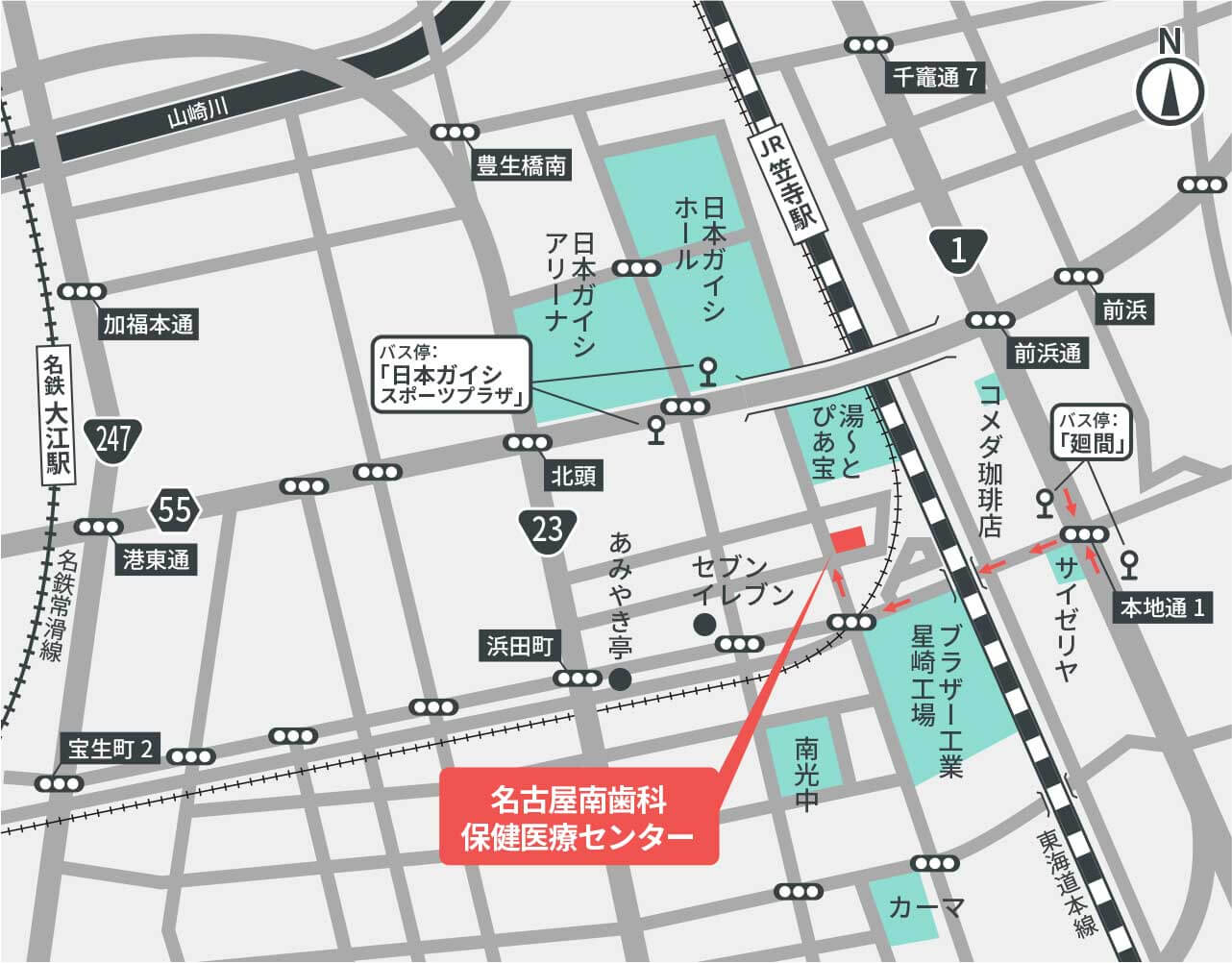 名古屋南歯科保健医療センターの周辺地図